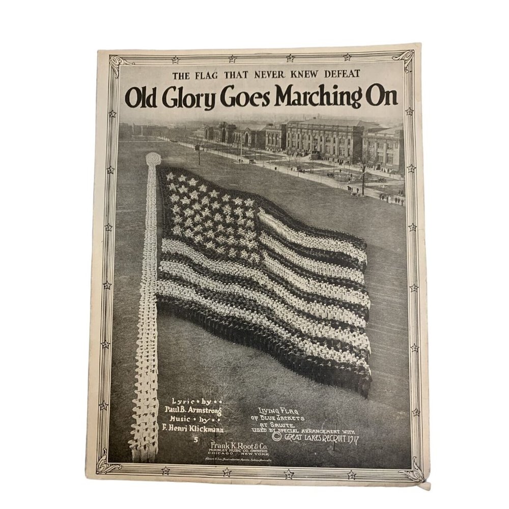 1918 WWI Old Glory Goes Marching On Sheet Music. Antique Photo Cover Sailors